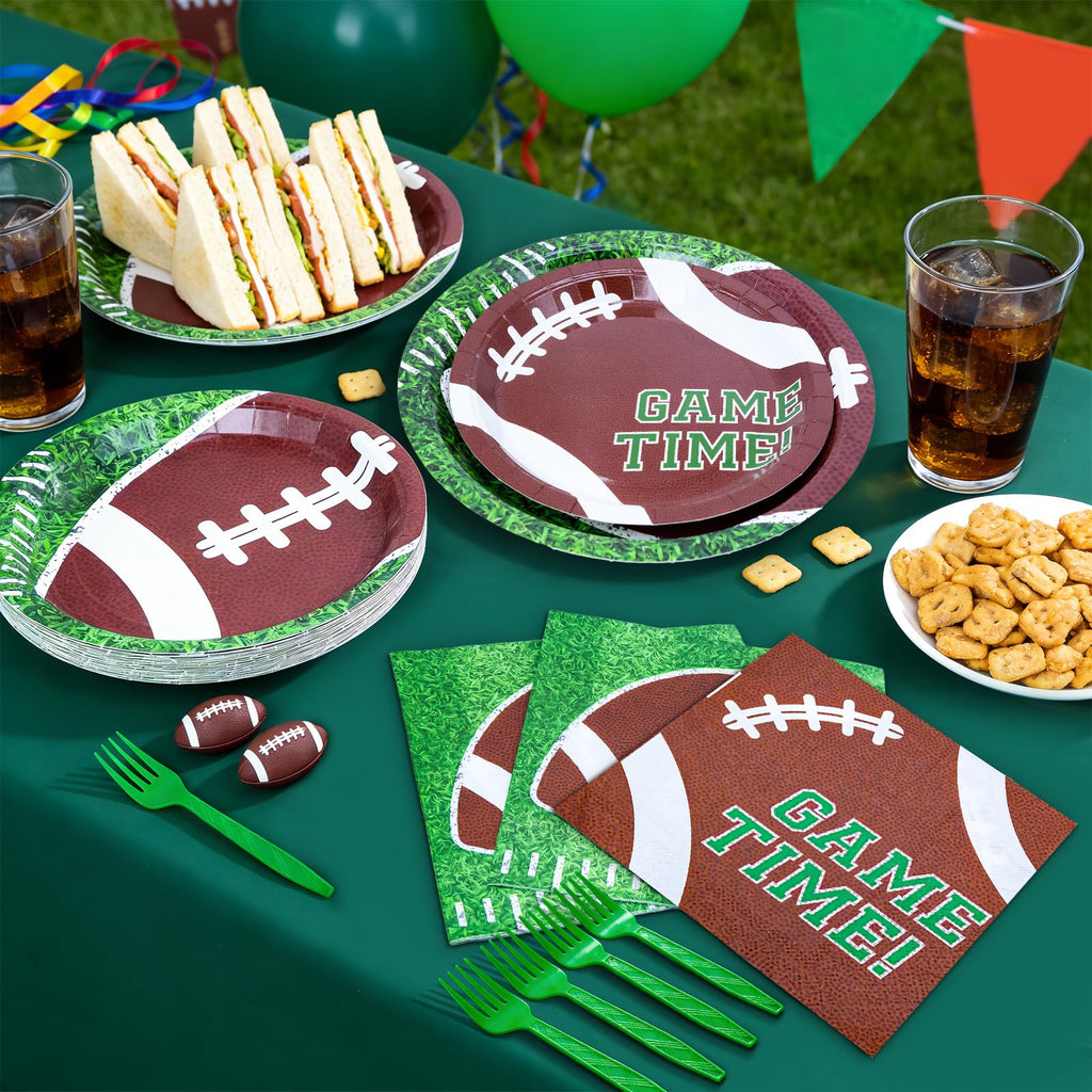 ZVK Serve 50 Football Party Paper Dessert Plates Dinner Plates Napkins with Forks Set Disposable Dinnerware