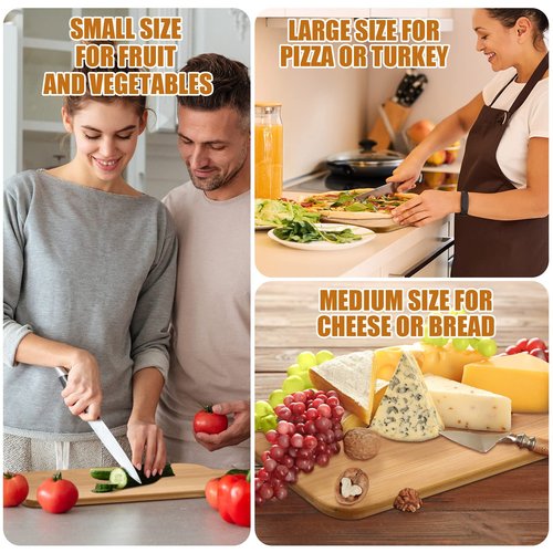 Patelai 12 Packs Wooden Cutting Board Set with Handles Large Kitchen Serving Plain Chopping Board Bulk Gifts for Mom for Vegetables Meat Pizza Cheese Fruit Bread(Bamboo,15 x 7 Inch)