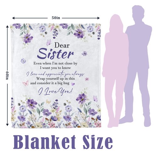 Yufobel Sister Gift Blanket, Sisters Birthday Gifts from Sis, Best Sister Ever Gifts for Women, Christmas Valentines Mothers Day Birthday Graduation Present for Sis, Throw Blanket 60" X 50"