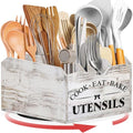 Bewbow [Upgraded] Extra Large Kitchen Utensil Holder for Countertop with 360° Rotating Base, 6 Compartments, Removable Divider, Wooden Utensil Organizer for Countertop, Farmhouse Kitchen Decor