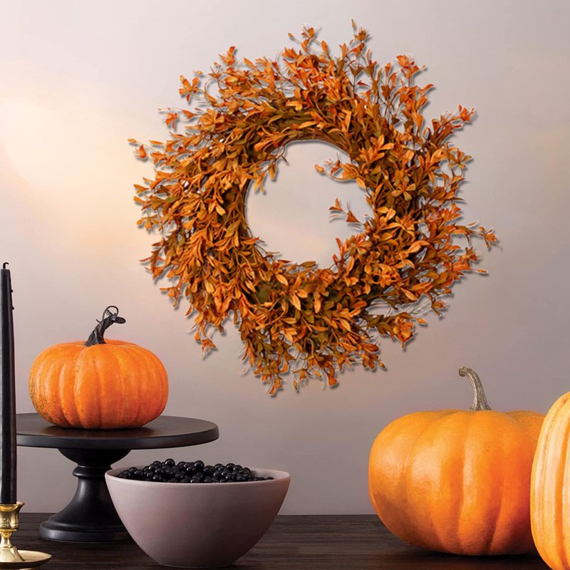 12 Inch Fall Wreath for Front Door - Autumn Halloween Holiday Decor