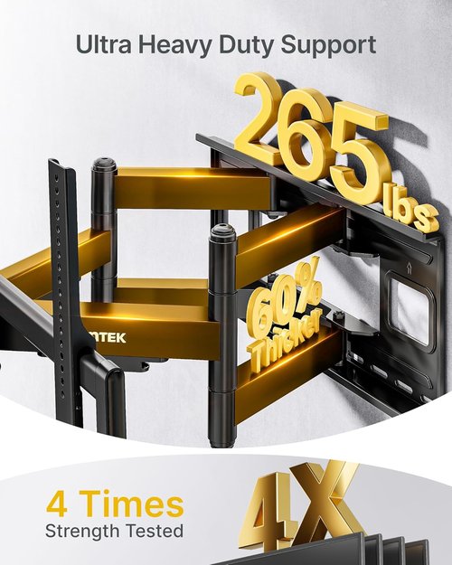 monTEK Heavy Duty XXL Full Motion TV Wall Mount - Fits 60-120 Inch TVs, 265 lbs Capacity, Swivel & Tilt