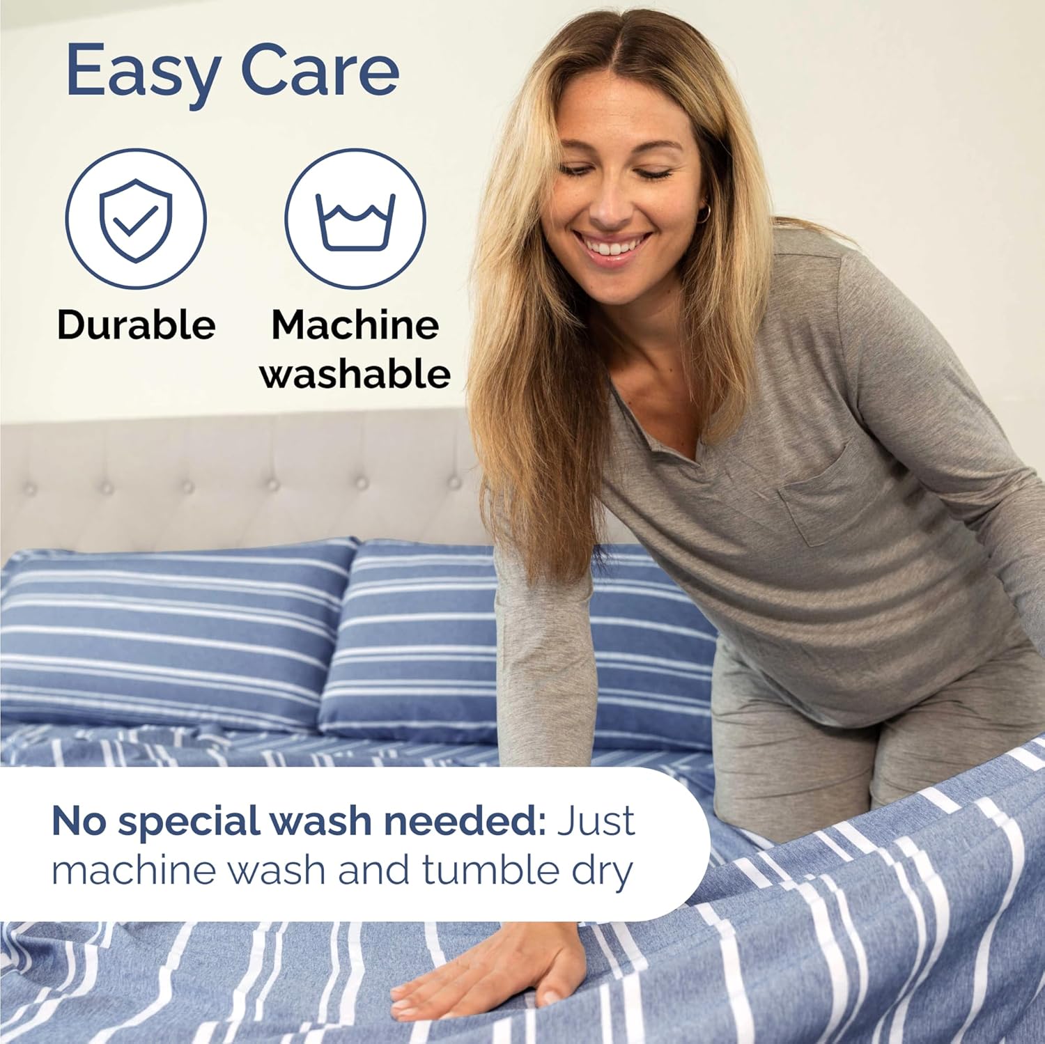 Skiennix Twin Size 3-Piece Sheet Set - Comfy, Breathable & Cooling - Luxury Blue Stripes Bedding for All Ages