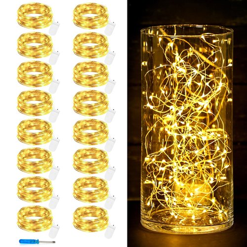 16 Pack 10 ft 30 LED Fairy Lights Battery Operated Waterproof Silver Wire Mini String Lights Firefly Starry Moon Lights for DIY Crafts Wedding Party Bedroom Table Centerpieces Christmas(Warm White)
