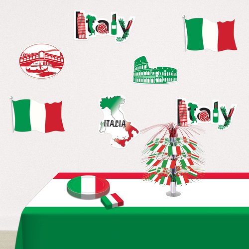 Beistle 53674 Italian Cut Outs 14 Piece Italy Decorations International Around The World Party Supplies, 12"-16", Red/White/Green/Black