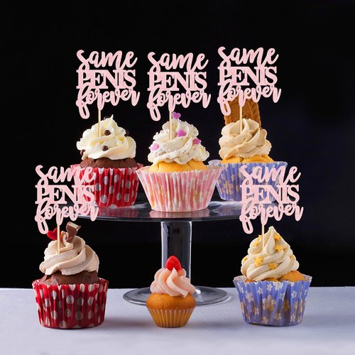 Ercadio Cupcake Toppers - 24 Pcs Pink "Same Forever" Picks for Bachelorette & Bridal Shower Celebrations