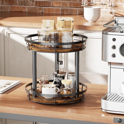 LAMU 12'' Wood Lazy Susan Spice Rack Organizer, 2 Tier Spice Organization for Cabinet, Countertop, Kitchen, Table Top, Pantry, Condiment and Seasoning Rack Organizer