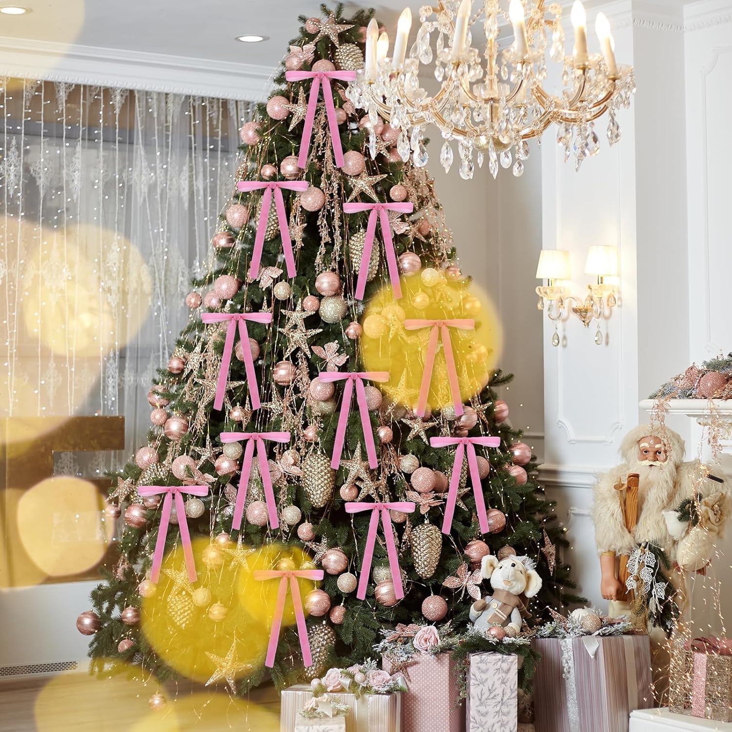 Regine Switzerland Velvet Bows - 24 Pcs Christmas Tree Ornaments | Pink Decorative Bows for Home & Weddings (5 x 7 Inch, 5/8" Width)
