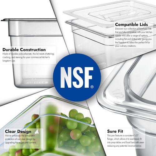 CURTA 6-Pack 1/2 Size 6" Deep NSF Polycarbonate Food Pans | Dishwasher & Freezer Safe Clear Container for Prep Tables, Buffet, Salad Bar, Commercial & Home Kitchen