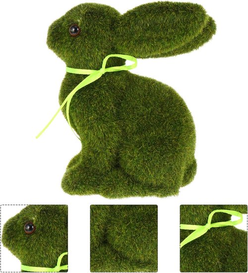 Lifelike Green Flocked Easter Bunny Decor - Artificial Moss Rabbit for Home & Kids' Events