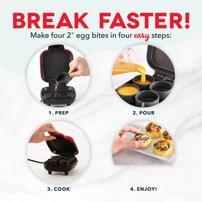 Dash Egg Bite Maker - Makes 6 Healthy Egg Bites - Red