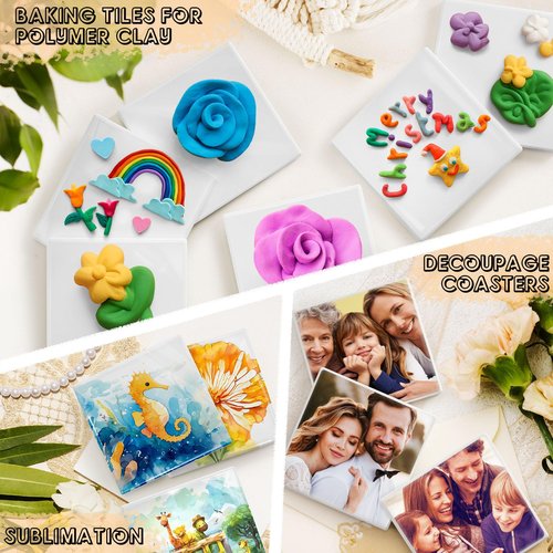 24 Pieces Sublimation Coasters, GOH DODD Glossy Ceramic Tiles Glazed Blanks with Cork for DIY Alcohol Ink Heat Transfer Painting Housewarming Gifts Wedding Arts Crafts School Education, Square, 4 Inch