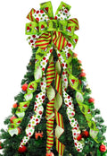 Wninbu Christmas Tree Topper Bow Wreath, 44 x 13 Inches Large Green Bow Tree Topper,Christmas Wreath for Tree Indoor/Outdoor Christmas Decoration