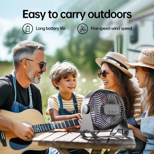 CIBAIL Brushless Motor Desk Fan, 7-Inch Quiet Turbo Table Fan with 5 Speeds, 90° Adjustable Tilt, USB Rechargeable Personal Portable Air Circulator for Home, Office, Bedroom, Kitchen, Outdoor
