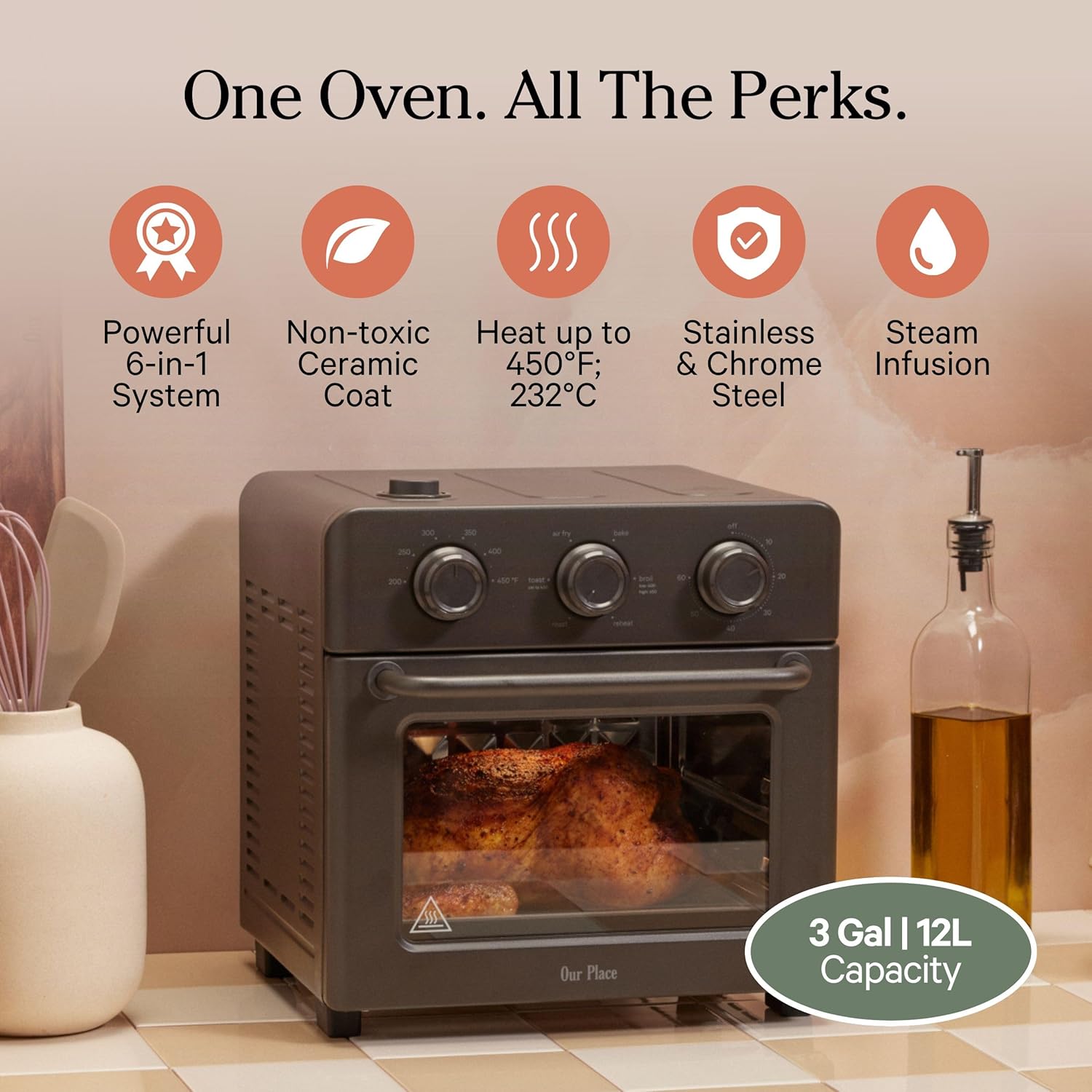 Our Place Wonder Oven - 6-in-1 Air Fryer Toaster Oven with Steam Infusion | Non-Toxic, PFAS-Free | Char Color
