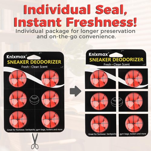 Knixmax Shoe Deodorizer Balls Strong, Odor Eliminator for Sneaker Gym Bag Closet Locker, Work Boot Drawer Freshener, Unpleasant Smell Remover Ball for Men Women Teens, 6 Packs Cologne Basketball