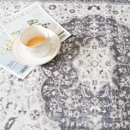 Hallway Washable Runner Rug - Vintage Soft Non-Slip Indoor Carpet | 2'6''x14'' Grey for Kitchen & Entryway