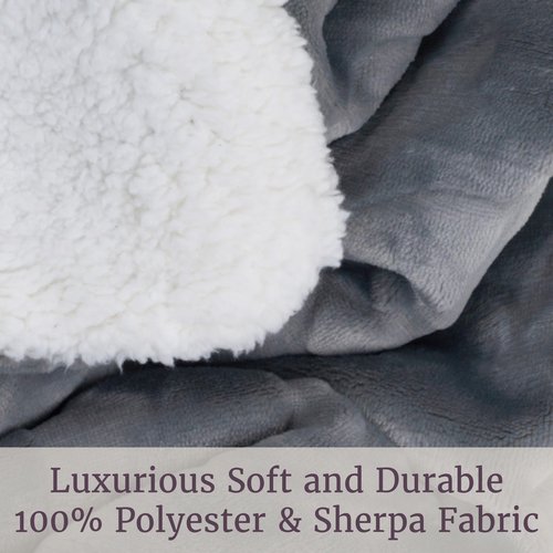 Lavish Home Floral Etched Fleece Blanket with Sherpa-F/Q-Grey