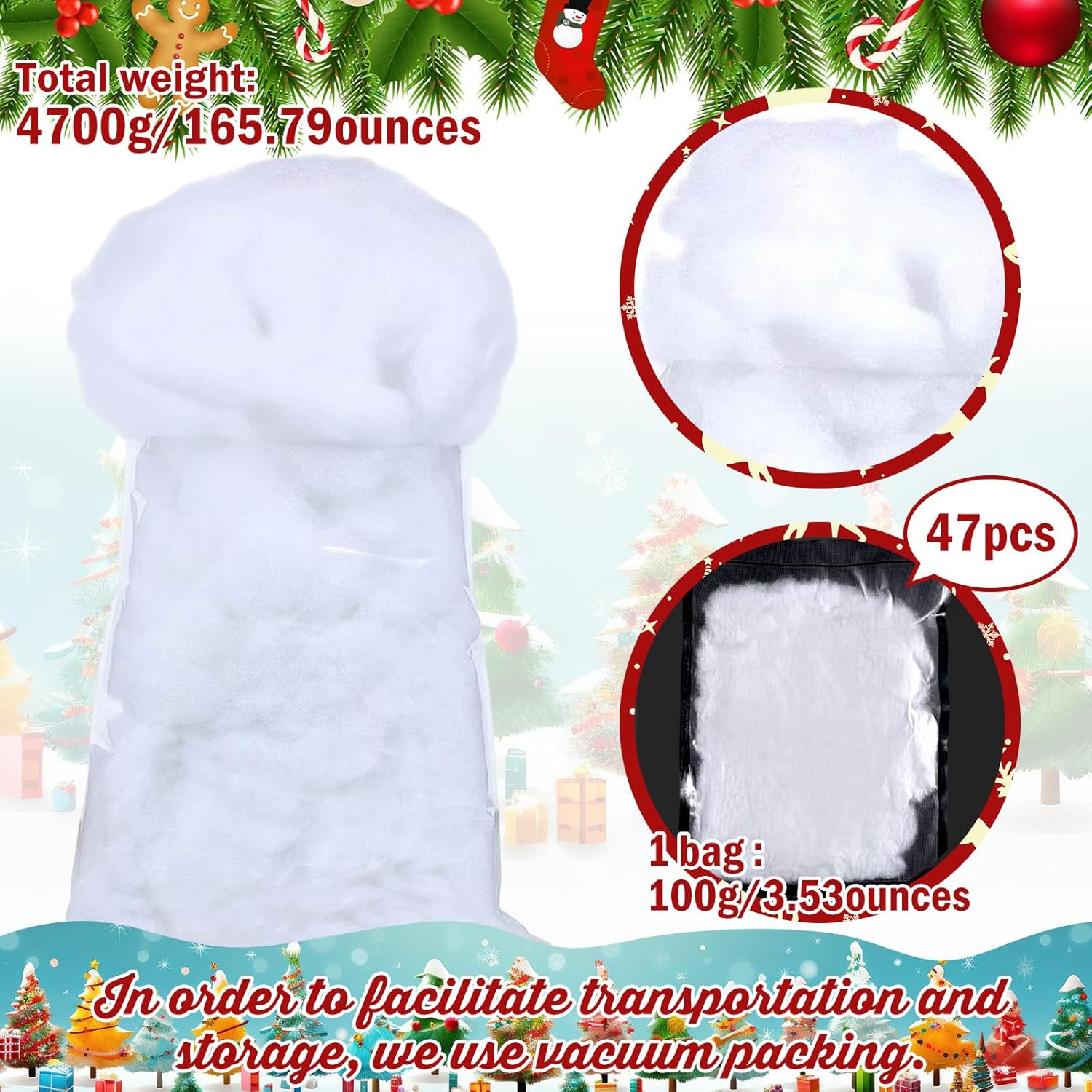 Shappy Christmas Fake Snow | 165.79 Ounce Artificial White Cloud Fiber for Winter Decor