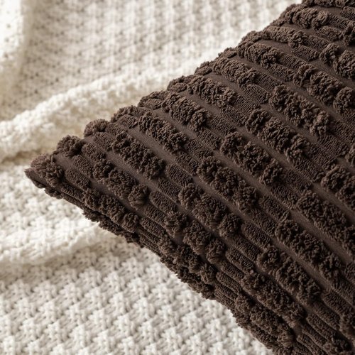 MIULEE Corduroy Throw Pillow Covers - Soft Boho Striped Design | 18x18 Inch Dark Brown for Modern Home Decor