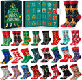 MOVINPE Christmas Socks Advent Calendar - 24 Pairs of Funny Crew Socks for Adults | Warm Cotton Countdown to 2025