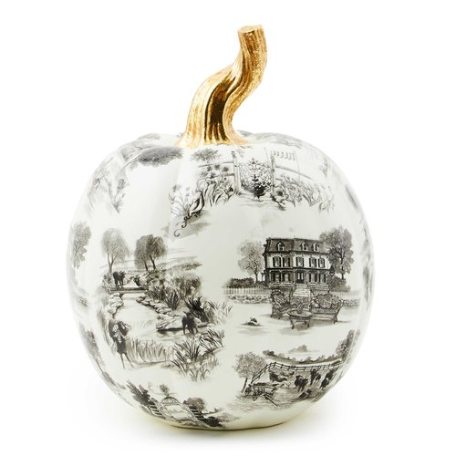 MACKENZIE-CHILDS Toile Small Resin Pumpkin, Halloween Tabletop Decor, Black