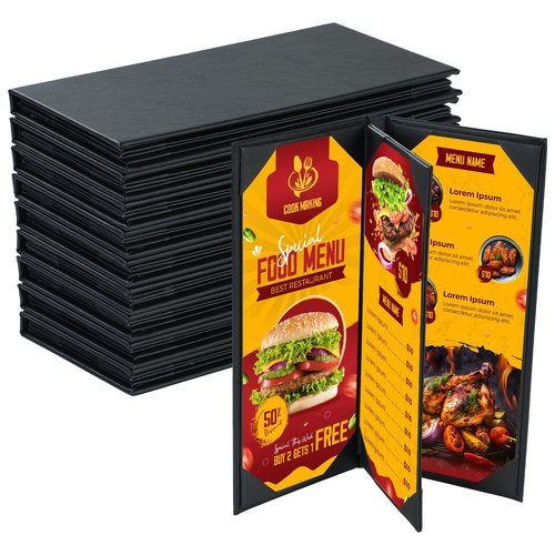 NATGAI 10 PCS 4 View Menu Covers 4.25" x 11", PU Leather Menu Cover Menu Holders, Waterproof Double View Restaurant Menu Covers, Fit for Restaurant Bar Cafe Hotel Wine List (4 View, 4.25"x11")