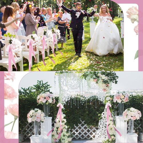 Elegant Wedding Pink Ribbon Bows by 24 Pcs | Large Decorative Sashes for Chairs & Pew Back