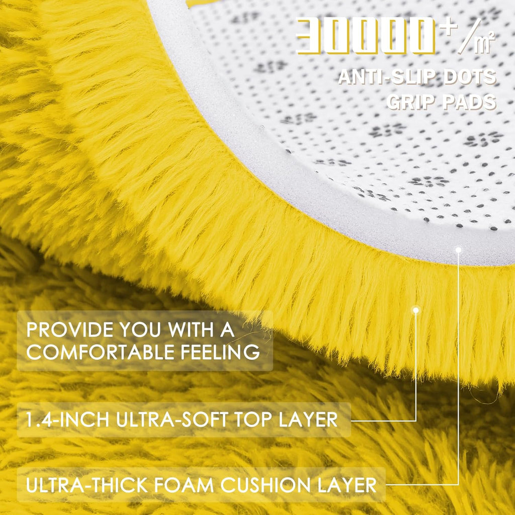 OLANLY Yellow Round Area Rug - Soft, Fluffy, Machine Washable 2 ft Circle Carpet for Bedroom & Nursery Decor
