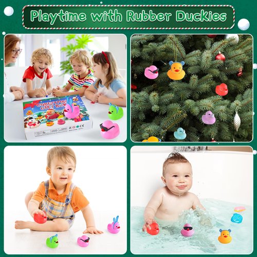2025 Christmas Advent Calendar Ducks, 24 Days Christmas Countdown Rubber Ducks, Xmas Party Favor Gifts Boxes, Rubber Ducky Bath Toy for Boys Girls Toddlers Kids, 1 PCS