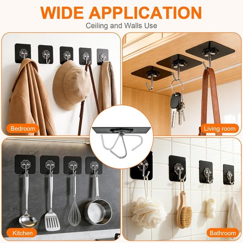 DDMY Heavy Duty Adhesive Hooks - 50lb Max Capacity, Waterproof & Reusable, 8 Pack for Home & Outdoor Use
