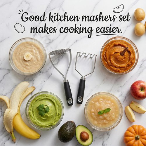 MUJINON 18/0 Stainless Steel Potato Mashers, 10.3-inch, Non-slip Handle, Kitchen Tool for Avocado Vegetable Sauce Butter Pumpkin Puree Bean, Dishwasher Safe, Pack of 2