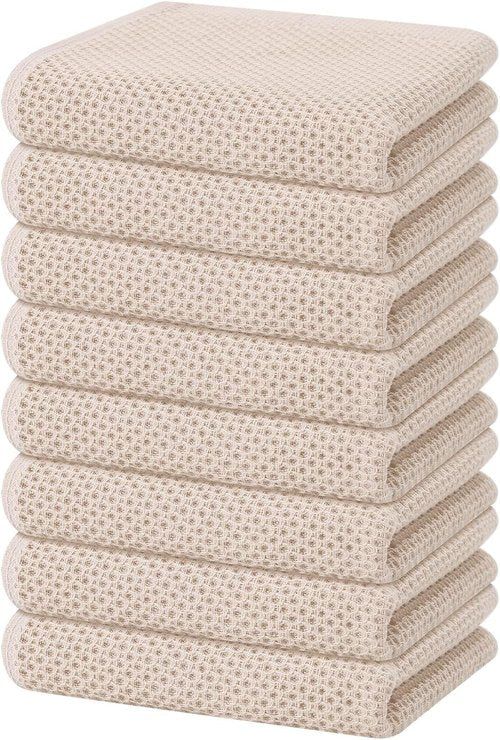 Homaxy 100% Cotton Waffle Weave Kitchen Dish Towels - Ultra Soft & Absorbent, 13 x 28 Inches, 8-Pack | Beige