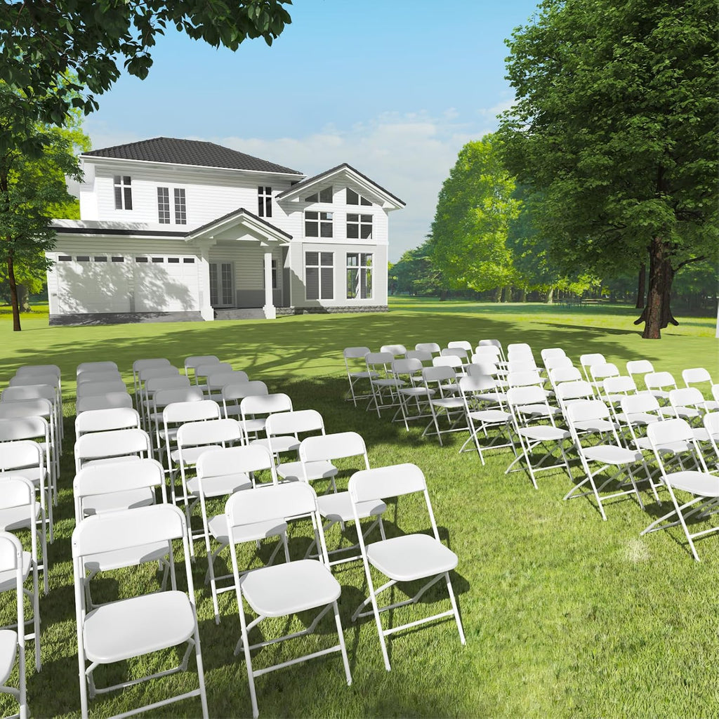 Skiennix Folding Chairs - 10 Pack White Plastic Chairs for Indoor/Outdoor Events | 350lb Capacity