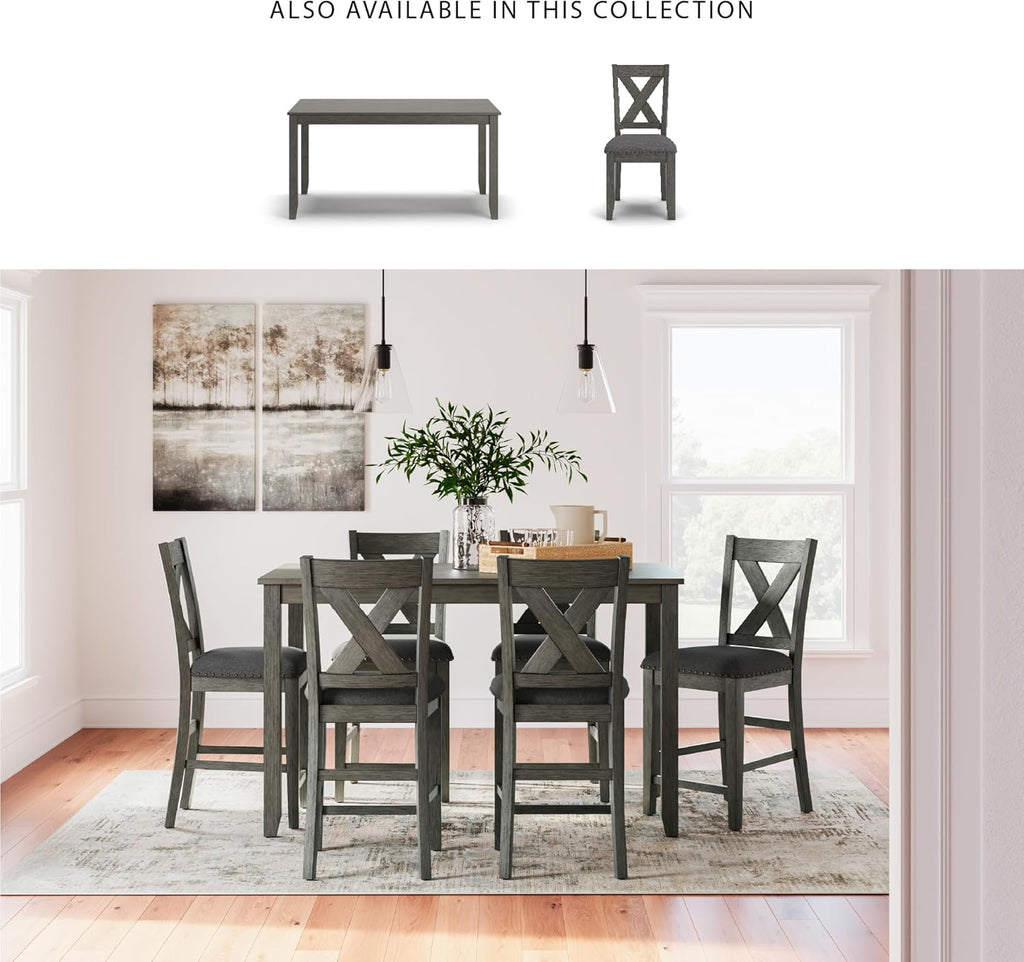 Signature Design by Ashley Caitbrook Casual Counter Height Dining Table & Upholstered Bar Stools Set of 7 - Gray
