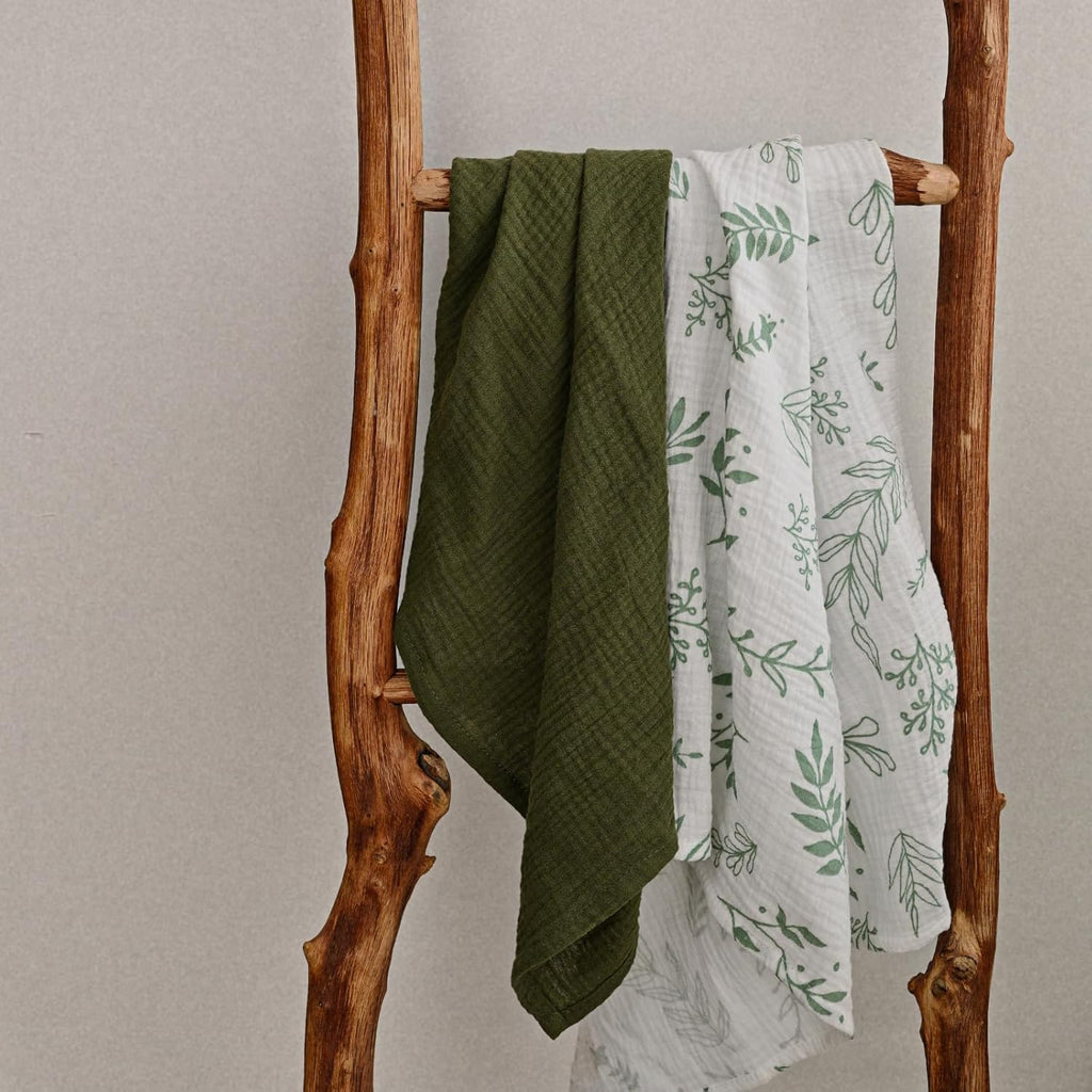 Skiennix Muslin Receiving Blankets - Breathable Neutral Swaddle Wraps for Newborns | 5 Pack Bright Leaves