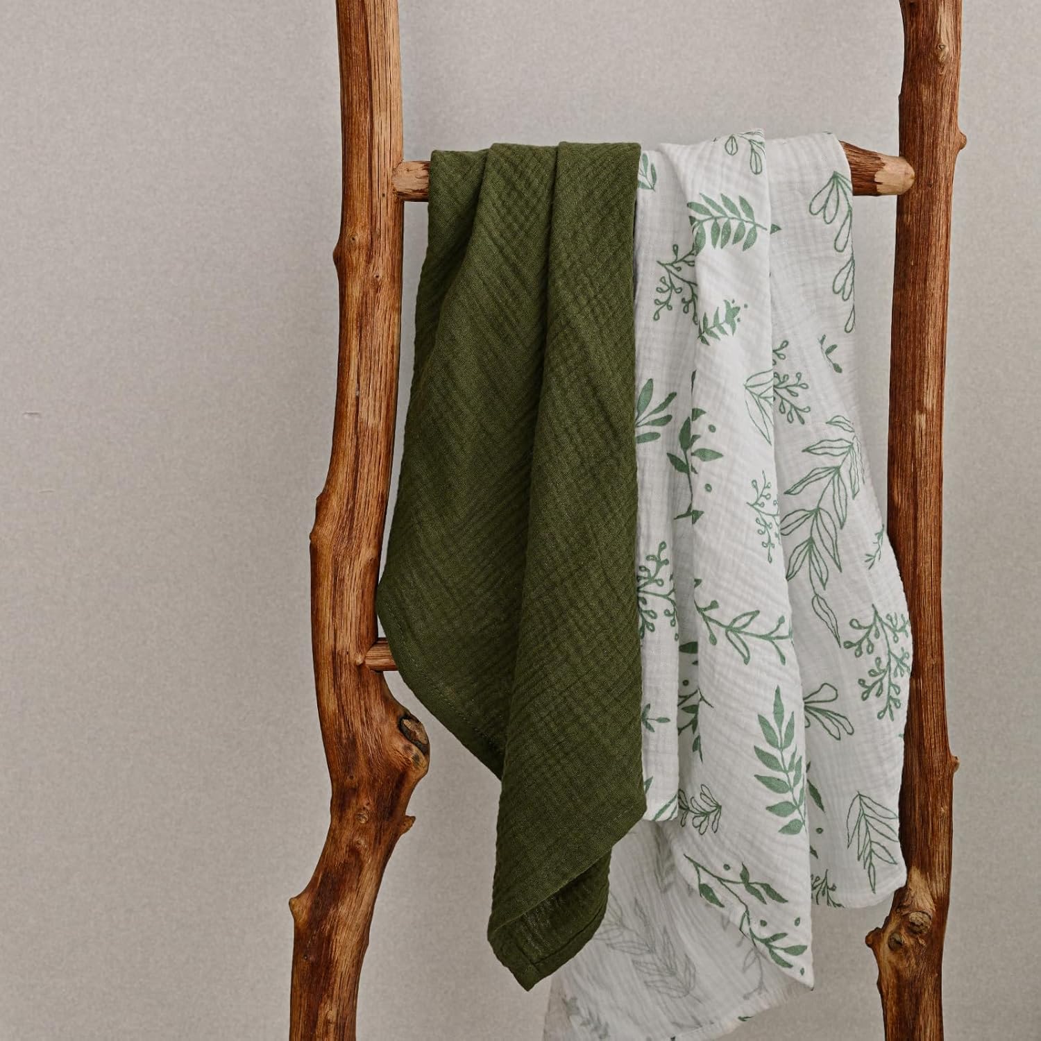 Skiennix Muslin Receiving Blankets - Breathable Neutral Swaddle Wraps for Newborns | 5 Pack Bright Leaves