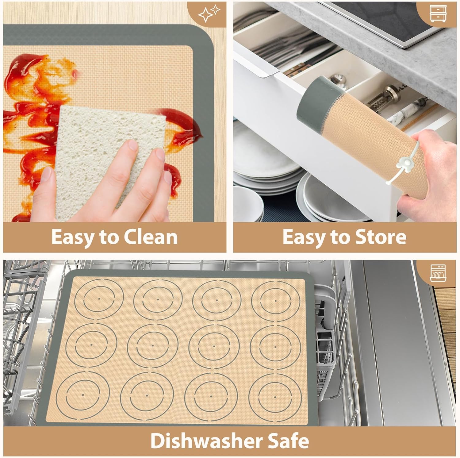 Skiennix Silicone Baking Mat Set of 6 - Non-Stick Baking Sheets for Macarons, Cookies & More