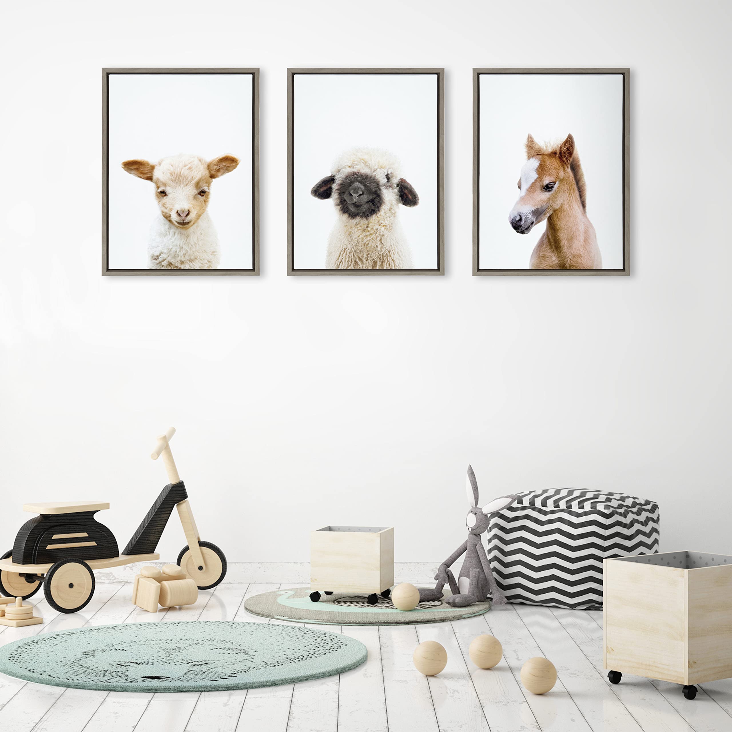 Kate and Laurel Sylvie Animal Studio Baby Horse Framed Canvas Wall Art by Amy Peterson Art Studio; 18x24 Gray; Modern Pony Portrait Art for Wall