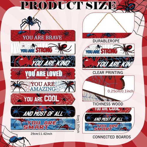 Threehoney Spider Room Decor Boys Bedroom Wall Decor Inspirational Spiders You Are Brave Wall Wooden Art Little Boy Kids Teen Bedroom Playroom Home Birthday Gifts(Spider)