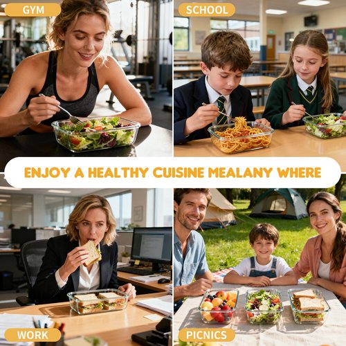 Hoenjuno Glass Food Storage Containers with Lids Set of 6, 36 OZ Meal Prep Containers for Lunch, 4.5 Cup Airtight Glass Lunch Containers Set, Microwave, Oven, Freezer & Dishwasher Safe, BPA-Free