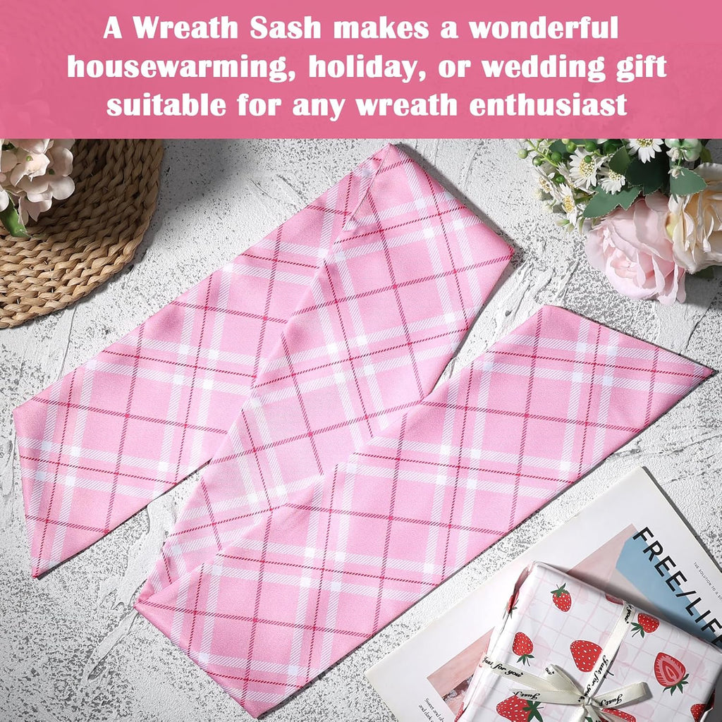 Pink Plaid Wreath Sash - 2 Pcs 60-Inch Buffalo Plaid Sashes for Valentine's Day & Wedding Decor