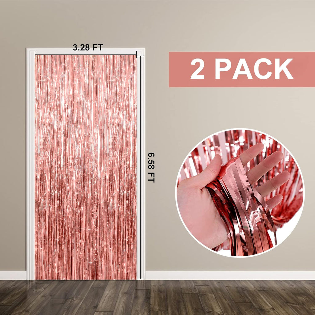 Regine Switzerland Rose Gold Backdrop - 2 Pack Foil Curtains for Birthday & Bachelorette Party Decor