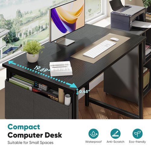 OLIXIS Computer Desk 31 Inch Home Office Desks for Small Spaces, Gaming Writing Study Work Table with Storage Bag for Bedroom, Black