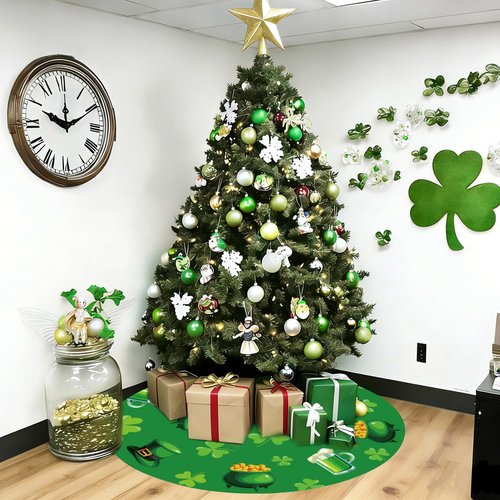 St Patricks Day Tree Skirt St Patricks Day Decorations 36" Reversible Shamrock Double Sided Print Mat for Trees St Patricks Day Decor Holiday Party Garden Indoor Home Decorations