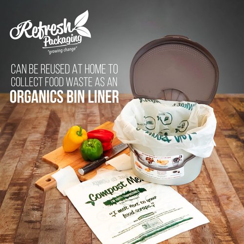 Refresh Packaging - 100% Certified Compostable Shopping Bags - Multipurpose Use - T-Shirt Style Bags - 500 Bags Per Case - Eco Friendly - Reduces Waste - Sustainable - No Pollution - Zero Waste