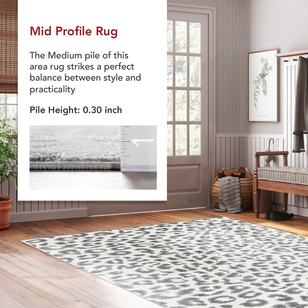 Nuloom Annette Grey/Off-White, 6'7" x 9', Leopard Print, Soft and Cozy, High Traffic, Stain Resistant, Easy Clean, Durable Area Rug for Bedroom, Living Room, Dining Space, Den, Foyer, Entryway