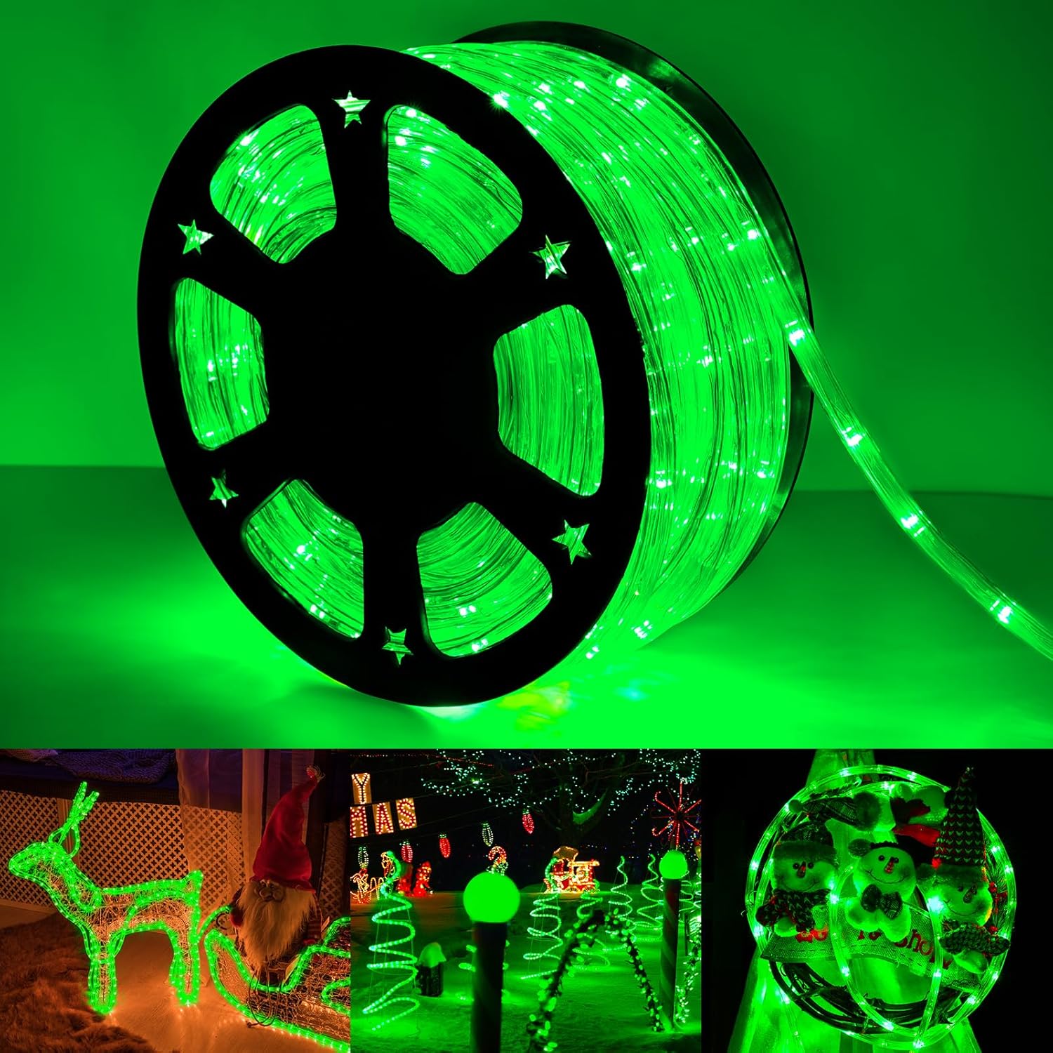 Skiennix 100ft LED Rope Lights - Waterproof, Flexible Tube Lighting with 8 Modes | Green for Outdoor & Indoor Decor