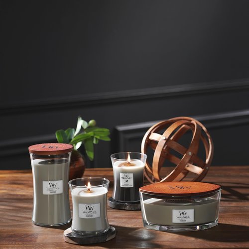 WoodWick Medium Hourglass Scented Trilogy Candle | Warm Woods | with Crackling Wick | Up to 60 Hours Burn Time
