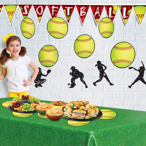 Beistle 6-Piece Softball Cutouts in Yellow, Sports Themed Party Decorations, Game Day Party Supplies, Softball Themed Party Accessories, 10"